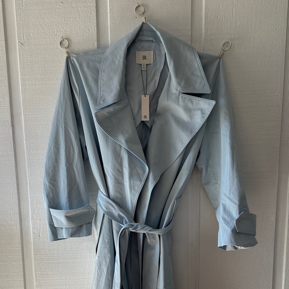 Banana Republic Light Blue Belted Trench Coat Classic Spring Jacket XL - Picture 5 of 5